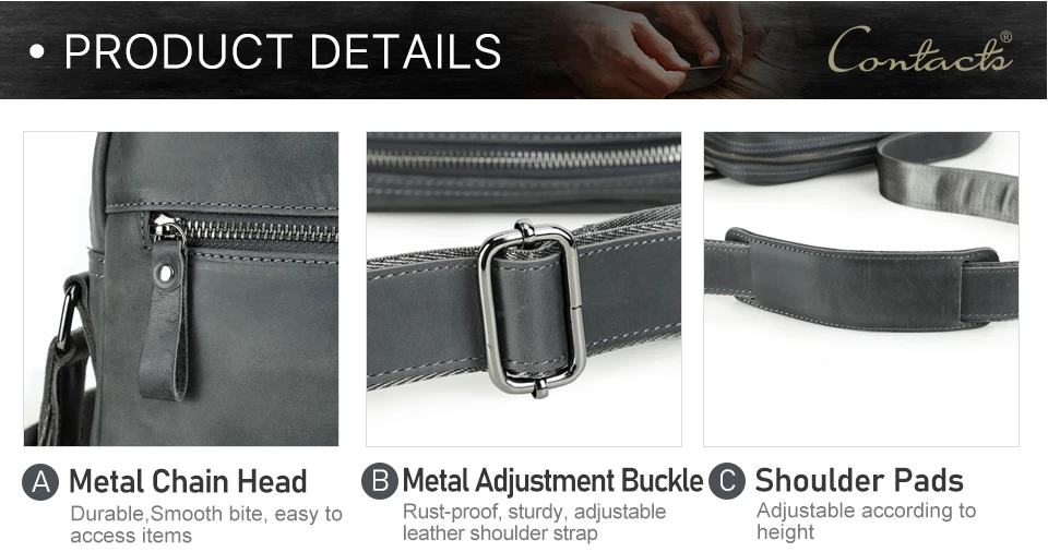 CONTACT'S Vintage Men's Messenger Bag Crazy Horse Genuine Leather Shoulder Bags Brand Design Male Bag High Quality Travel Bolsos
