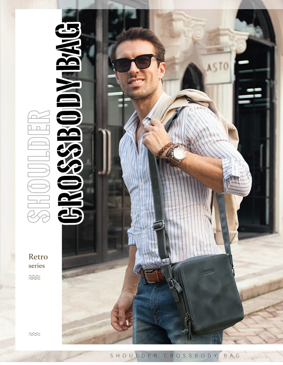 CONTACT'S Vintage Men's Messenger Bag Crazy Horse Genuine Leather Shoulder Bags Brand Design Male Bag High Quality Travel Bolsos