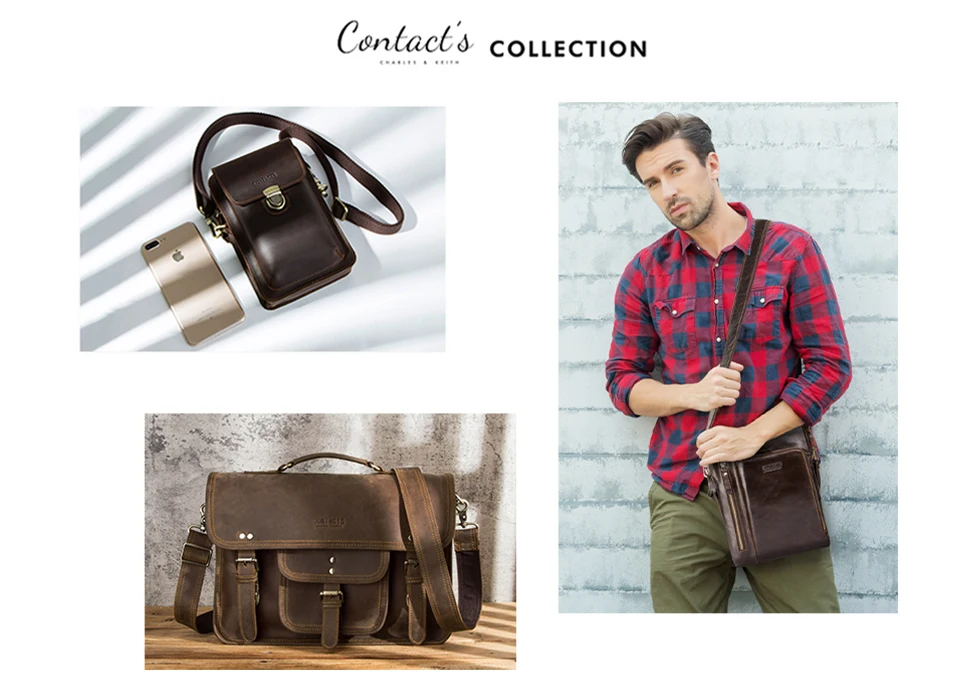CONTACT'S Vintage Men's Messenger Bag Crazy Horse Genuine Leather Shoulder Bags Brand Design Male Bag High Quality Travel Bolsos