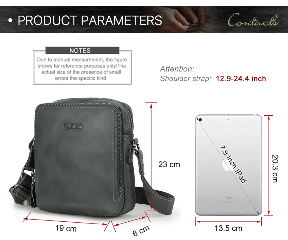 CONTACT'S Vintage Men's Messenger Bag Crazy Horse Genuine Leather Shoulder Bags Brand Design Male Bag High Quality Travel Bolsos