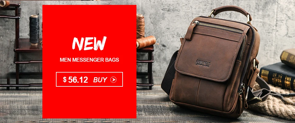 CONTACT'S Vintage Men's Messenger Bag Crazy Horse Genuine Leather Shoulder Bags Brand Design Male Bag High Quality Travel Bolsos