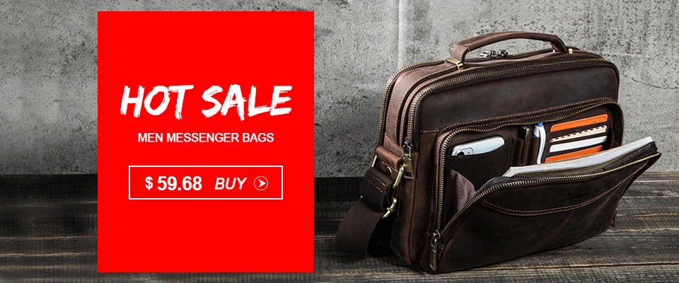 CONTACT'S Vintage Men's Messenger Bag Crazy Horse Genuine Leather Shoulder Bags Brand Design Male Bag High Quality Travel Bolsos