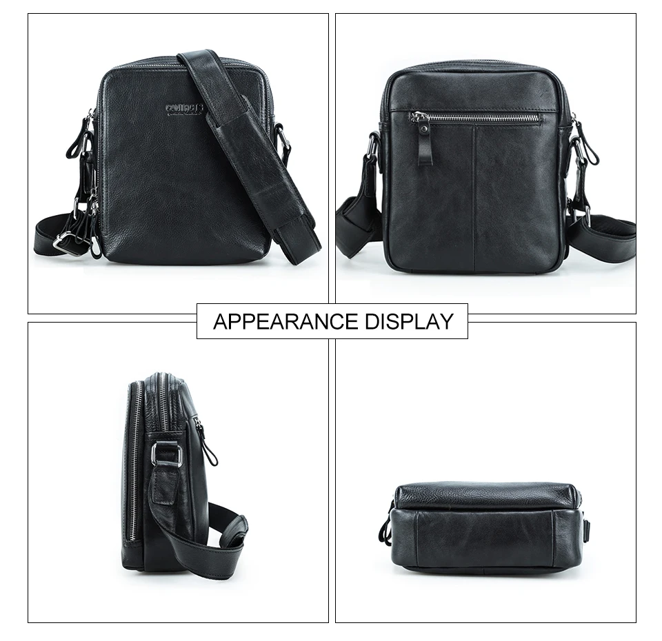 CONTACT'S Vintage Men's Messenger Bag Crazy Horse Genuine Leather Shoulder Bags Brand Design Male Bag High Quality Travel Bolsos