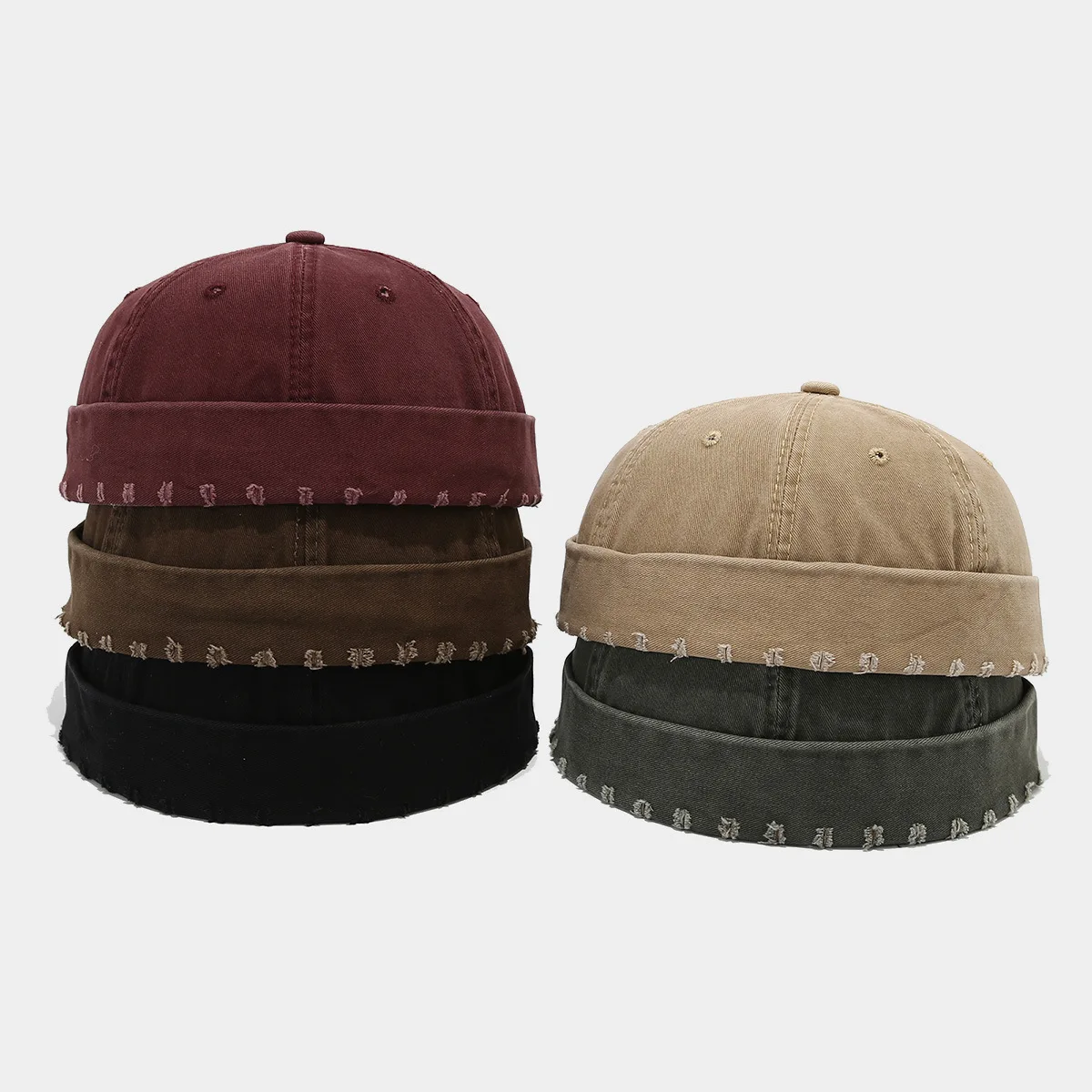 Solid Japanese Korean Style Retro Beanies Men's Women's Washed Cotton Brimless Landlord Docker Cap Street Fashion Unisex