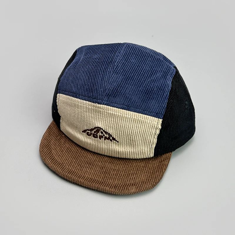 Japanese Embroidery Color Block Baseball Hats New Unisex Corduroy Breathable Retro Sunshade Versatile Street Fashion Peaked Caps