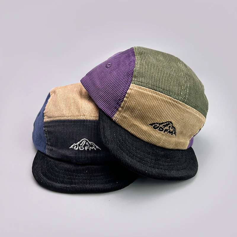 Japanese Embroidery Color Block Baseball Hats New Unisex Corduroy Breathable Retro Sunshade Versatile Street Fashion Peaked Caps