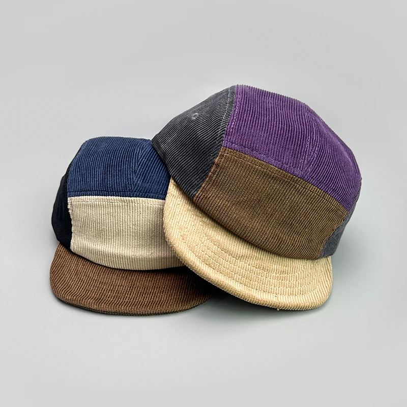 Japanese Embroidery Color Block Baseball Hats New Unisex Corduroy Breathable Retro Sunshade Versatile Street Fashion Peaked Caps