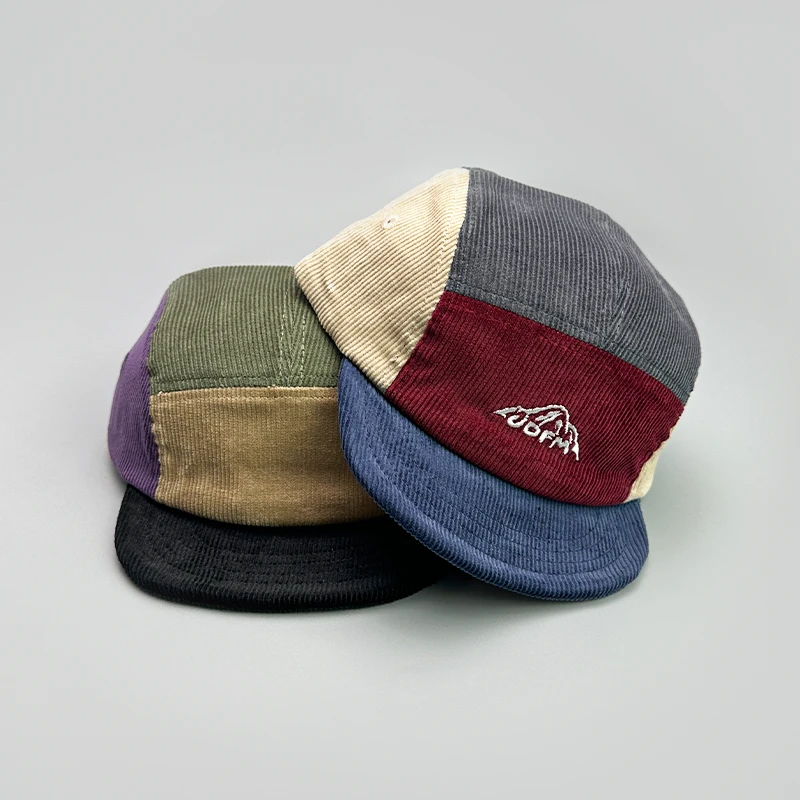 Japanese Embroidery Color Block Baseball Hats New Unisex Corduroy Breathable Retro Sunshade Versatile Street Fashion Peaked Caps