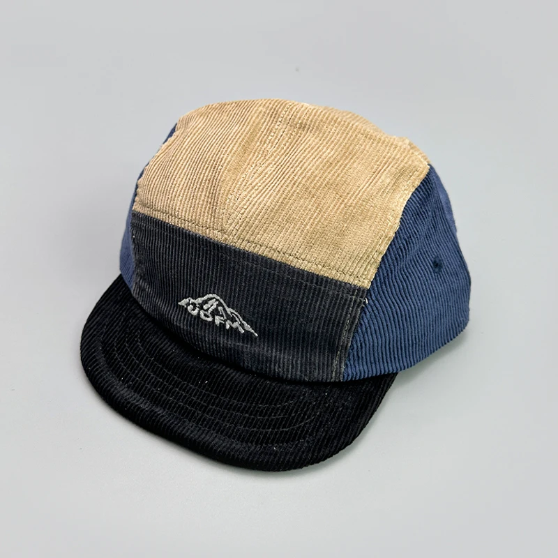 Japanese Embroidery Color Block Baseball Hats New Unisex Corduroy Breathable Retro Sunshade Versatile Street Fashion Peaked Caps