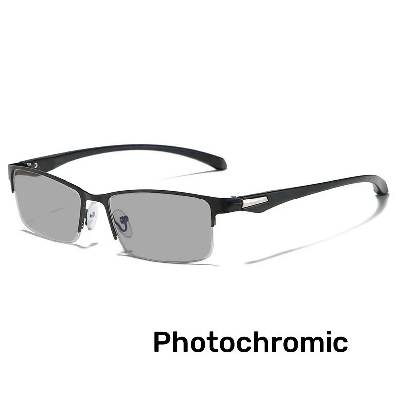 Anti-blue Light Photochromic Far Sight Glasses Business Metal Half Frame Reading Glasses Men High-definition Presbyopia Glasses