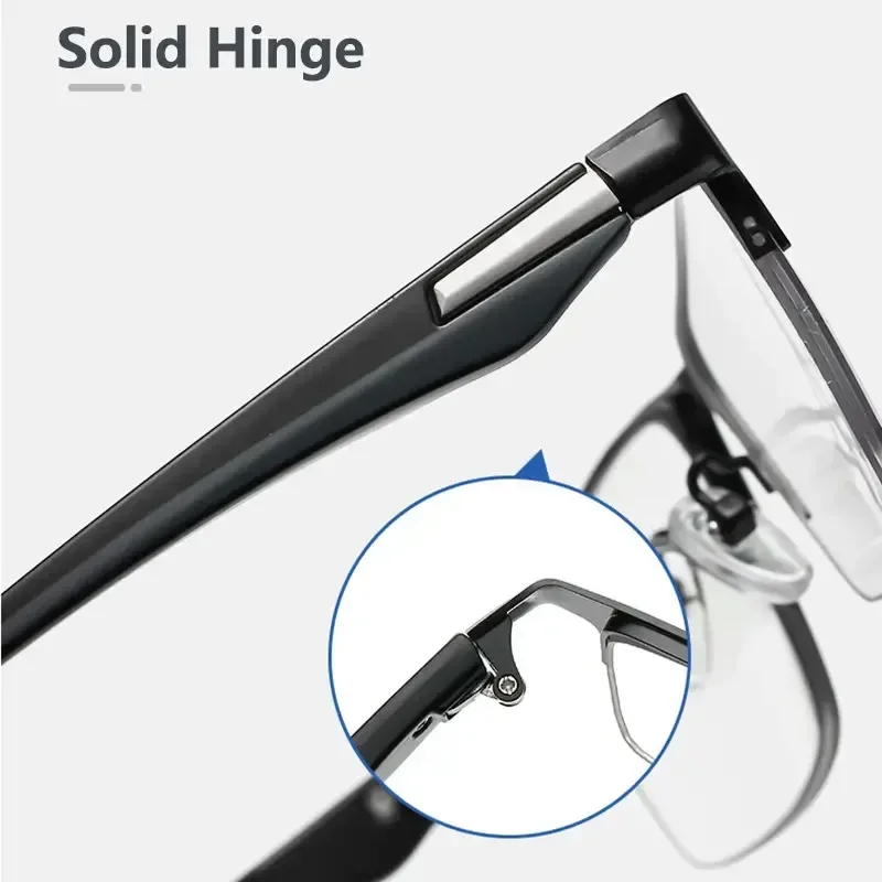 Anti-blue Light Photochromic Far Sight Glasses Business Metal Half Frame Reading Glasses Men High-definition Presbyopia Glasses