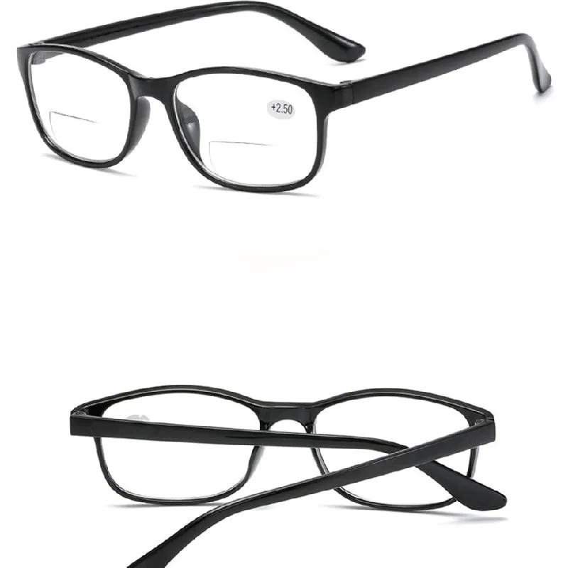 Unisex Square Bifocal Reading Glasses Men Women Vintage Far Near Sighted Eyeglasses Black Frame Clear Lens Presbyopia Eyewear