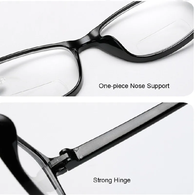 Unisex Square Bifocal Reading Glasses Men Women Vintage Far Near Sighted Eyeglasses Black Frame Clear Lens Presbyopia Eyewear