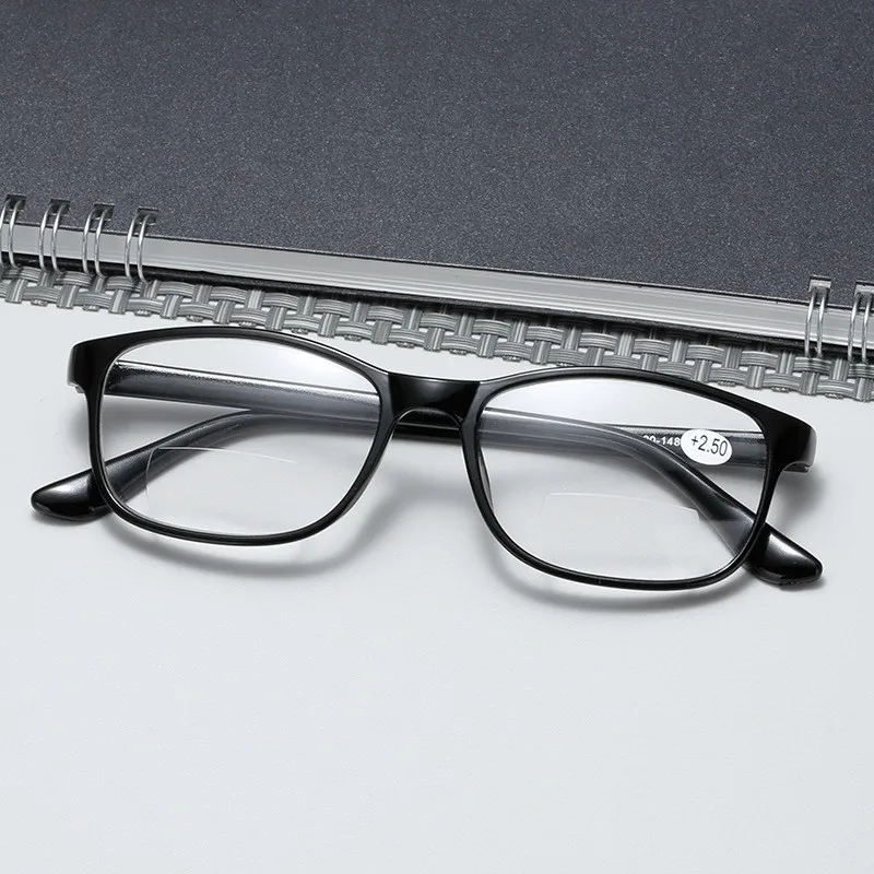 Unisex Square Bifocal Reading Glasses Men Women Vintage Far Near Sighted Eyeglasses Black Frame Clear Lens Presbyopia Eyewear