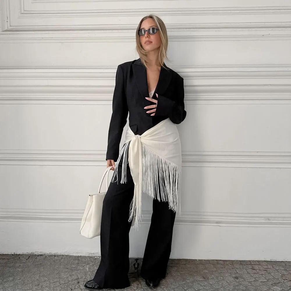 Tassel Wrap Skirt Irregular Cover Up Fringe Lace Up Tie Side Waist Scarf Layered Hip Cover Y2K Streetwear Layering Accessories