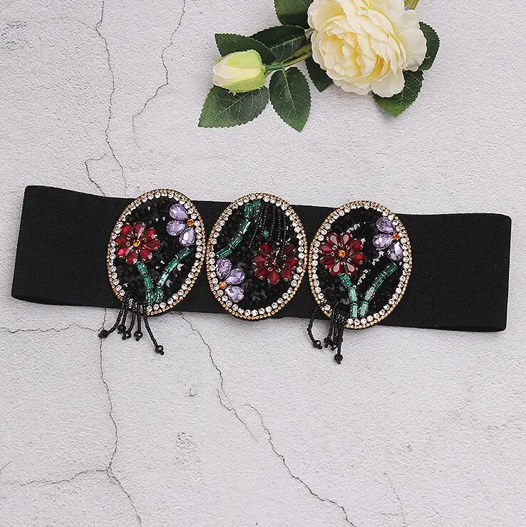 Women's Runway Fashion Blingbling Rhinestone Beaded Cummerbunds Female Dress Corsets Waistband Belts Decoration Wide Belt R2419