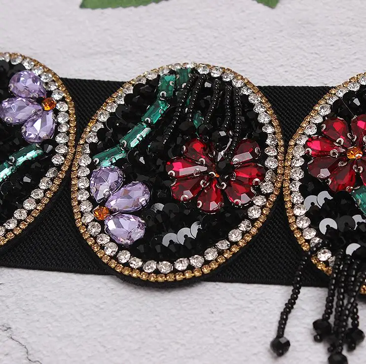 Women's Runway Fashion Blingbling Rhinestone Beaded Cummerbunds Female Dress Corsets Waistband Belts Decoration Wide Belt R2419