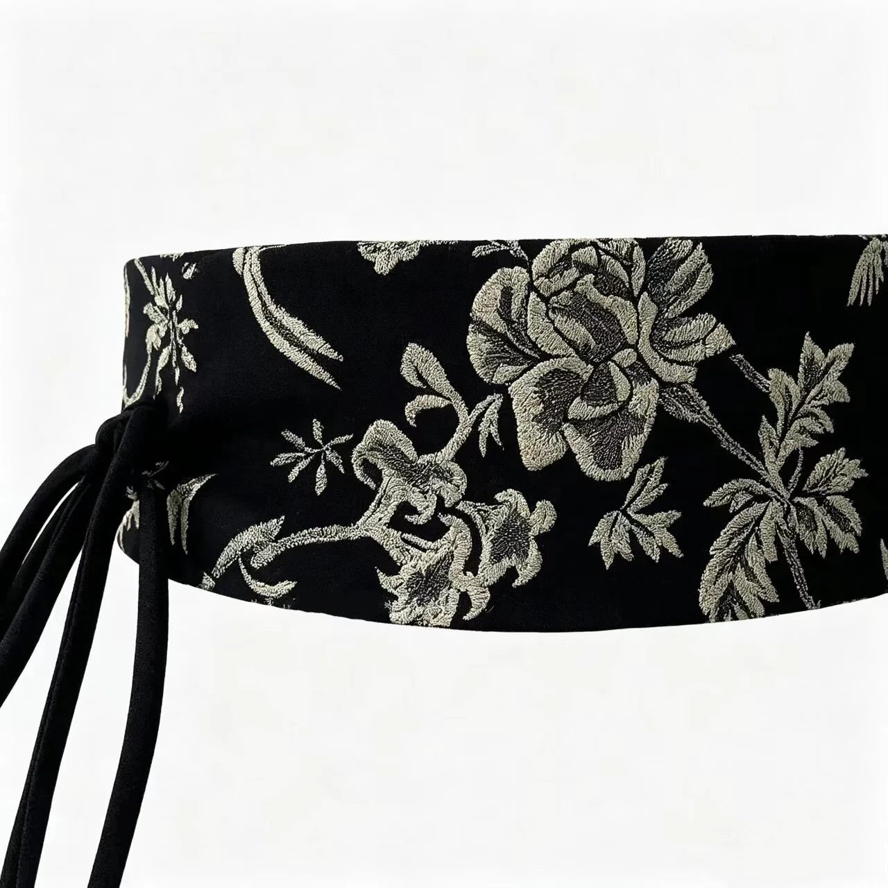 New Chinese Style Floral Jacquard Fabric Obi Belt For Women Self Tie Cincher With Flower Buds For Hanfu Dresses Coats Suits Chic