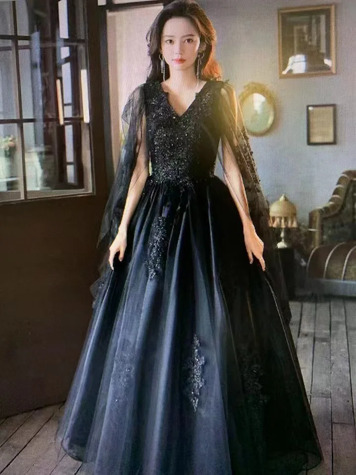 New Gold Embroidery Long Puffy Dress Host Performance Graduation Dress Birthday Party Bride Bridesmaid Dress Prom Dresses