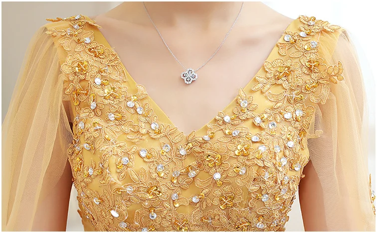 New Gold Embroidery Long Puffy Dress Host Performance Graduation Dress Birthday Party Bride Bridesmaid Dress Prom Dresses