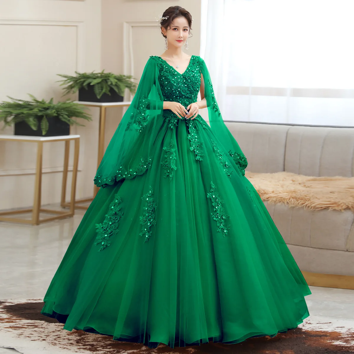 New Gold Embroidery Long Puffy Dress Host Performance Graduation Dress Birthday Party Bride Bridesmaid Dress Prom Dresses