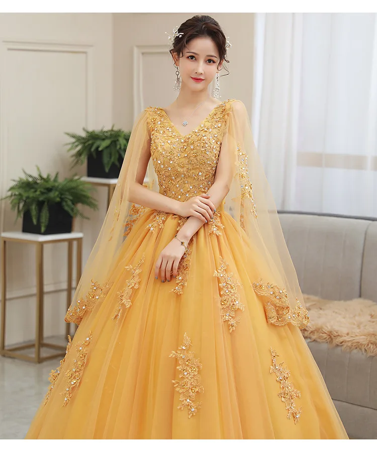 New Gold Embroidery Long Puffy Dress Host Performance Graduation Dress Birthday Party Bride Bridesmaid Dress Prom Dresses
