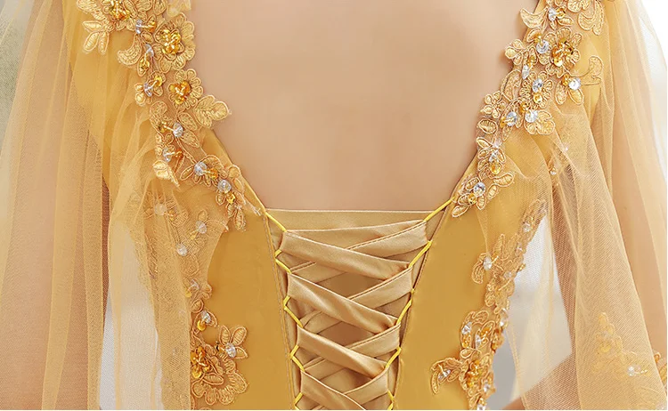 New Gold Embroidery Long Puffy Dress Host Performance Graduation Dress Birthday Party Bride Bridesmaid Dress Prom Dresses
