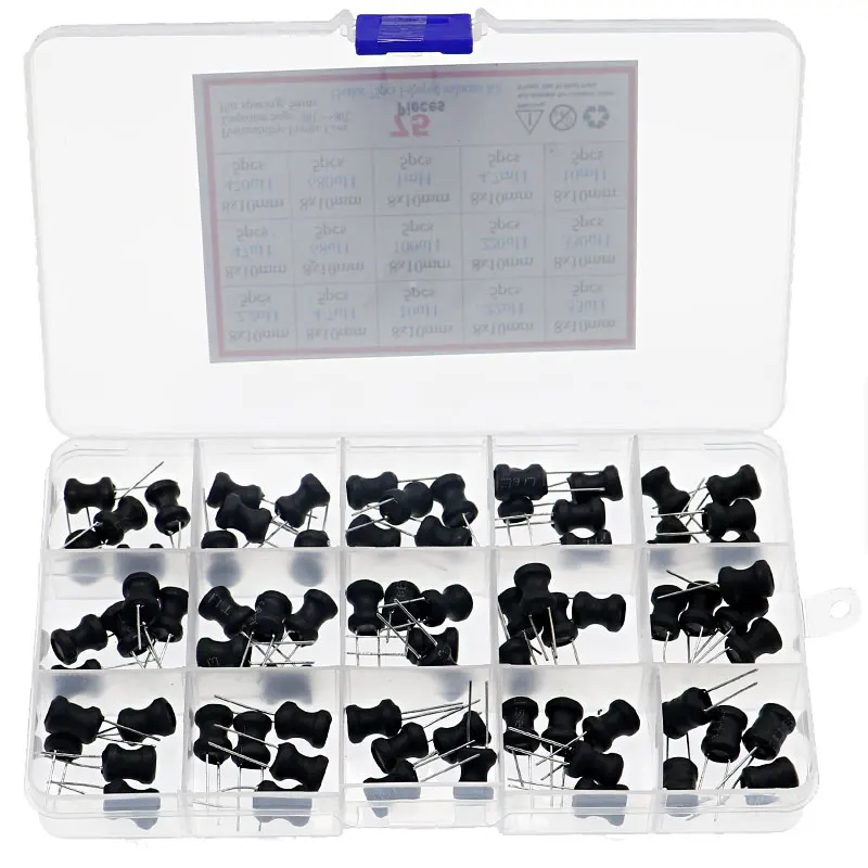 75pcs/Box 8 x 10mm cylindrical Power Inductor Kit 2.2UH 4.7UH 10UH 22UH 33UH 47UH 68UH 100UH 220UH 330uh 470uh 680uh 1MH 10MH