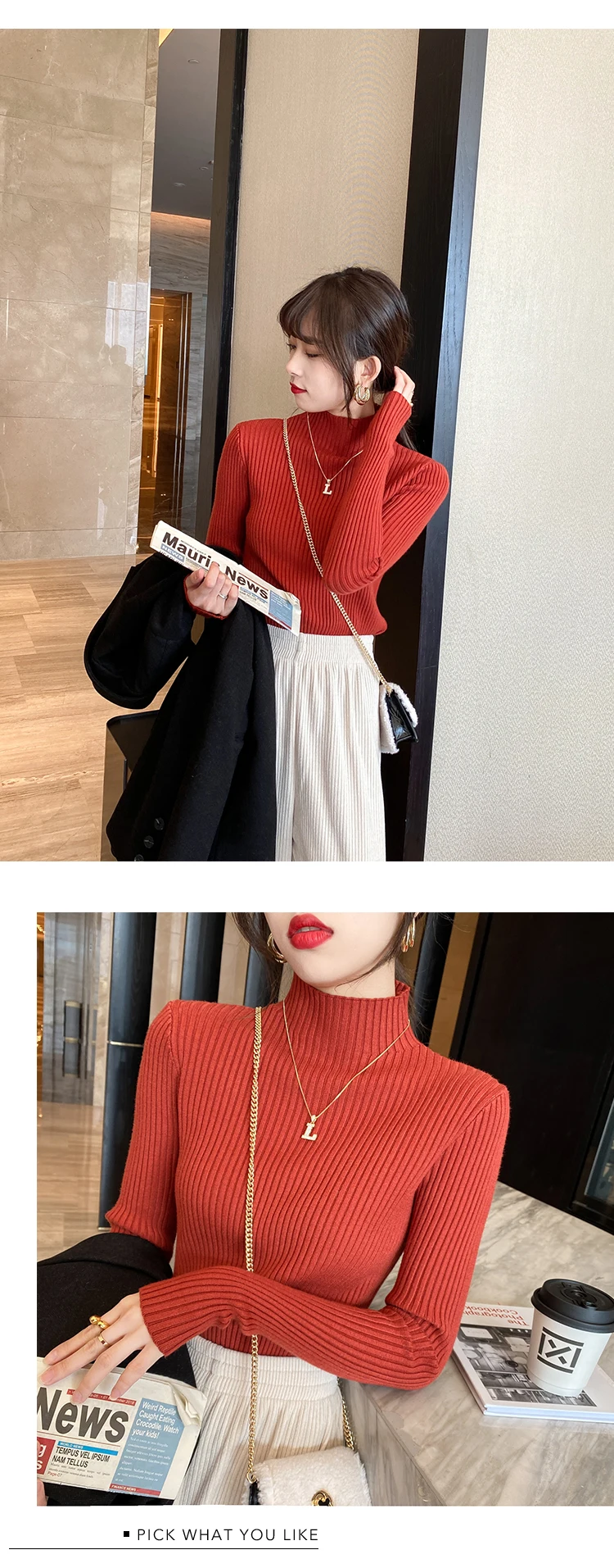 Winter Long Sleeve Mock Neck Knitted Women Sweater Pullover Slim Knit Sweater Women Tops Blusas Mujer De Moda 2024 Blusa J995