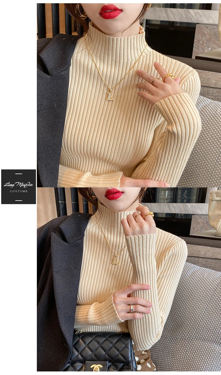 Winter Long Sleeve Mock Neck Knitted Women Sweater Pullover Slim Knit Sweater Women Tops Blusas Mujer De Moda 2024 Blusa J995