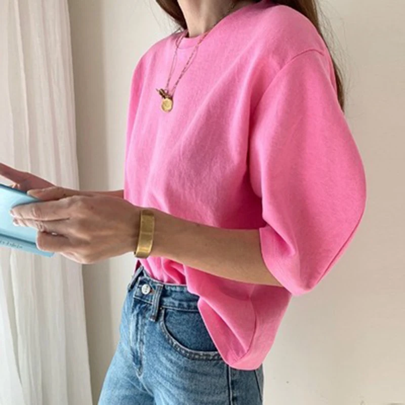 Cotton 2024 New Summer T Shirt Women Elasticity Woman Clothes Oversize Tops Pink White Tshirt Loose Maxi Female Short Sleeve Tee