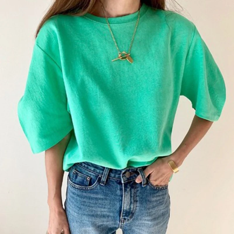 Cotton 2024 New Summer T Shirt Women Elasticity Woman Clothes Oversize Tops Pink White Tshirt Loose Maxi Female Short Sleeve Tee