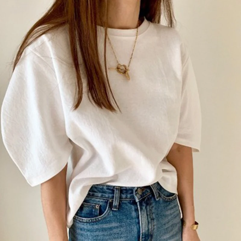 Cotton 2024 New Summer T Shirt Women Elasticity Woman Clothes Oversize Tops Pink White Tshirt Loose Maxi Female Short Sleeve Tee