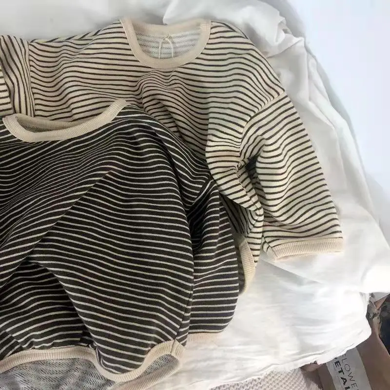 New Autumn Costume Boy Girl Baby Striped Long Sleeve T-shirt Children Cotton Bottoming Shirt Casual Kid Tops Loose Toddler Tees