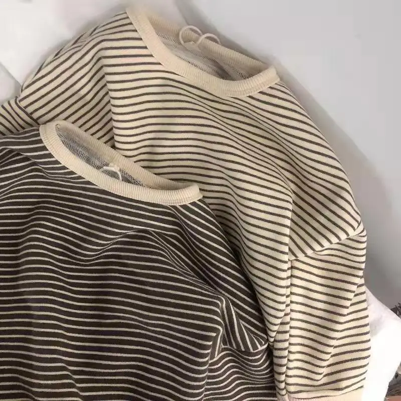 New Autumn Costume Boy Girl Baby Striped Long Sleeve T-shirt Children Cotton Bottoming Shirt Casual Kid Tops Loose Toddler Tees