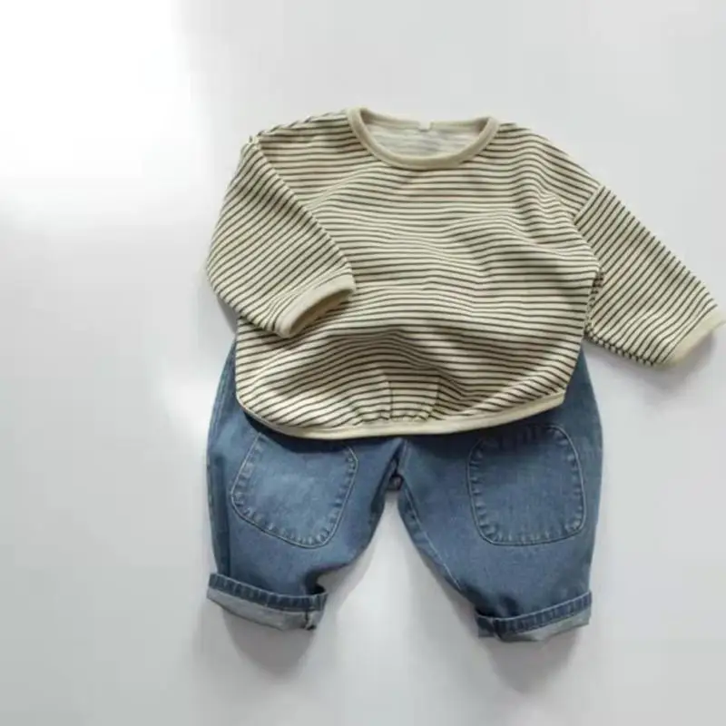 New Autumn Costume Boy Girl Baby Striped Long Sleeve T-shirt Children Cotton Bottoming Shirt Casual Kid Tops Loose Toddler Tees