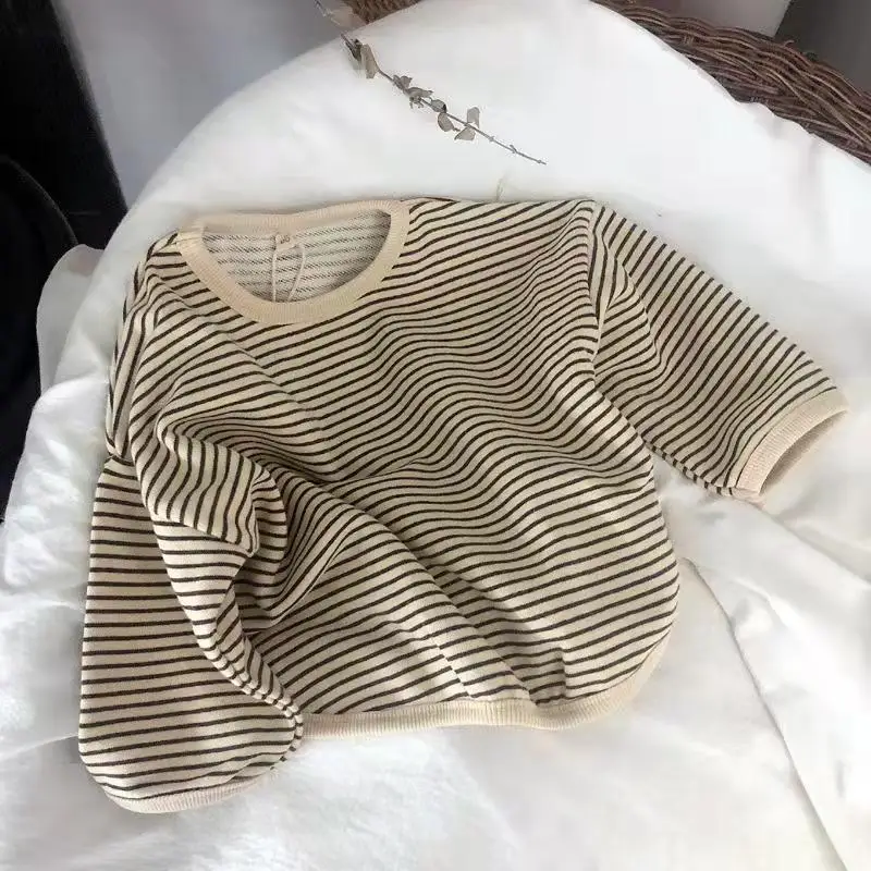 New Autumn Costume Boy Girl Baby Striped Long Sleeve T-shirt Children Cotton Bottoming Shirt Casual Kid Tops Loose Toddler Tees