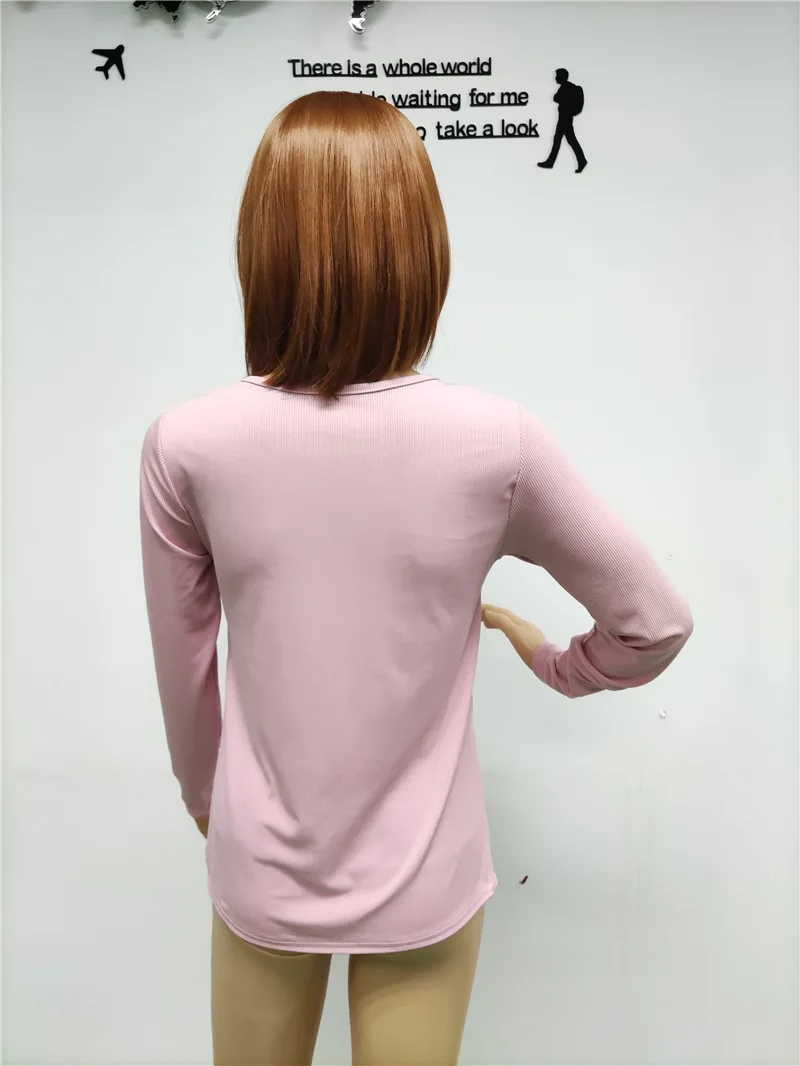Woman's Tshirts cheap spring/summer knit solid color long sleeve zipper V neck Ladies Tops t-shirt dropshipping LTHTT7263XH