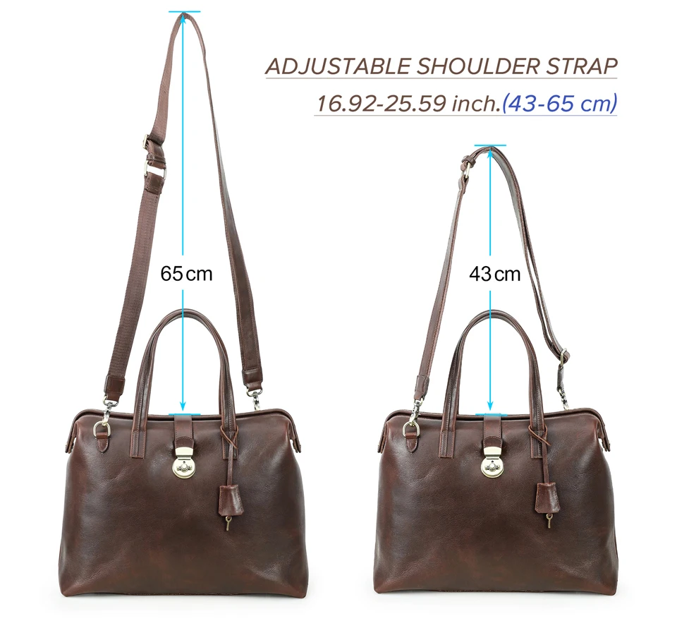 CONTACT'S Genuine Leather Business Bags for Men Metal Frame Doctor Bag Briefcase Shoulder Tote Laptop Bags for 14“ Macbook Pro