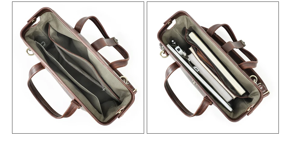 CONTACT'S Genuine Leather Business Bags for Men Metal Frame Doctor Bag Briefcase Shoulder Tote Laptop Bags for 14“ Macbook Pro
