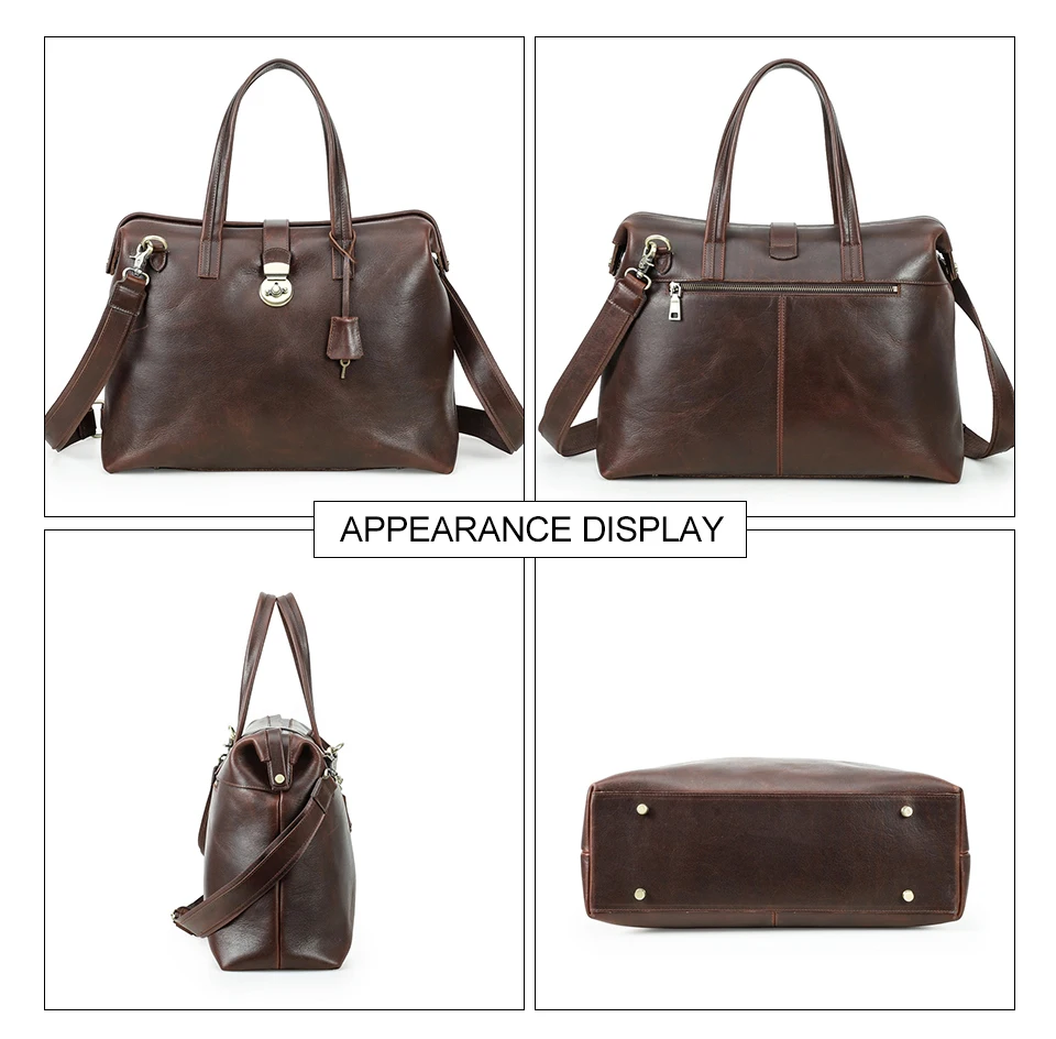 CONTACT'S Genuine Leather Business Bags for Men Metal Frame Doctor Bag Briefcase Shoulder Tote Laptop Bags for 14“ Macbook Pro