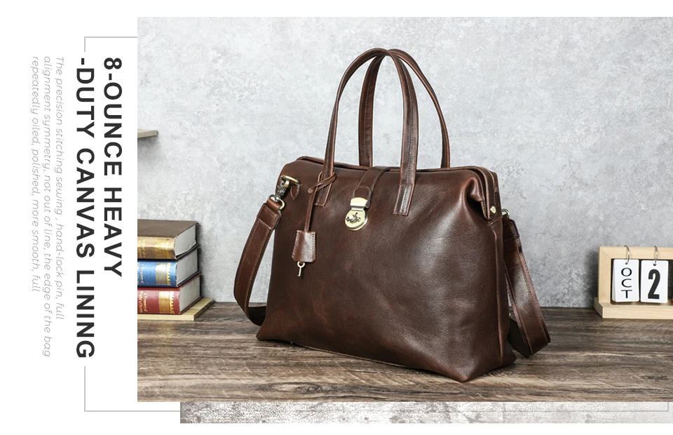 CONTACT'S Genuine Leather Business Bags for Men Metal Frame Doctor Bag Briefcase Shoulder Tote Laptop Bags for 14“ Macbook Pro