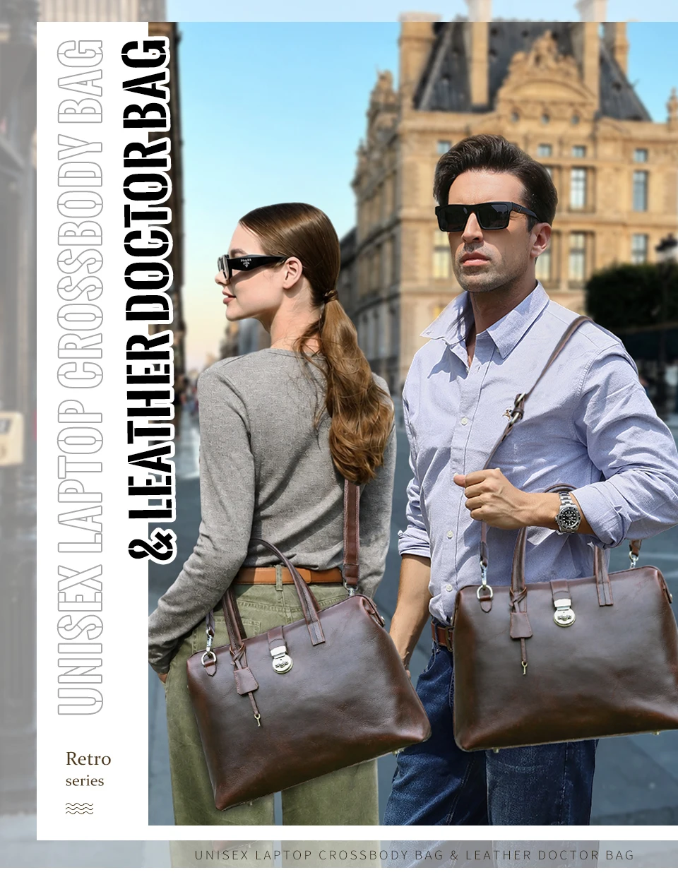 CONTACT'S Genuine Leather Business Bags for Men Metal Frame Doctor Bag Briefcase Shoulder Tote Laptop Bags for 14“ Macbook Pro