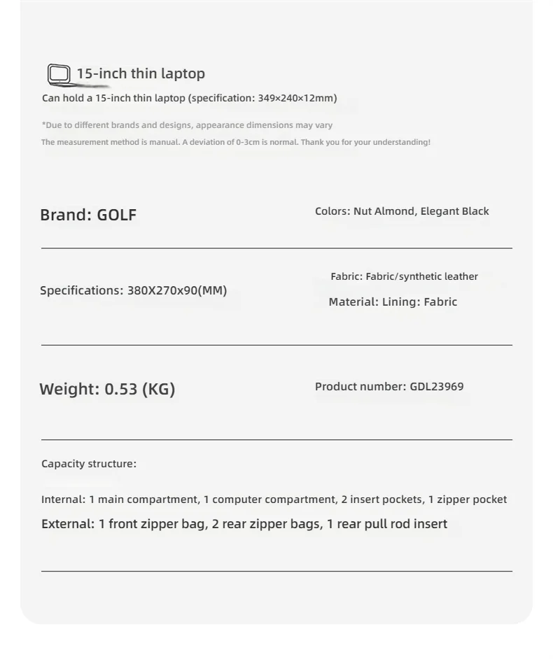 GOLF Women's Fashion Briefcase 15" Laptop Handbag Waterproof Nylon Tote Shoulder Bag Large Capacity Crossbody Bag Versatile