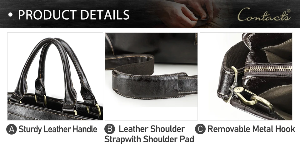 CONTACT'S Genuine Leather Business Bags for Men Luxury Designer Briefcase Office Bag Male Tote Laptop Bags for 14" Macbook Pro