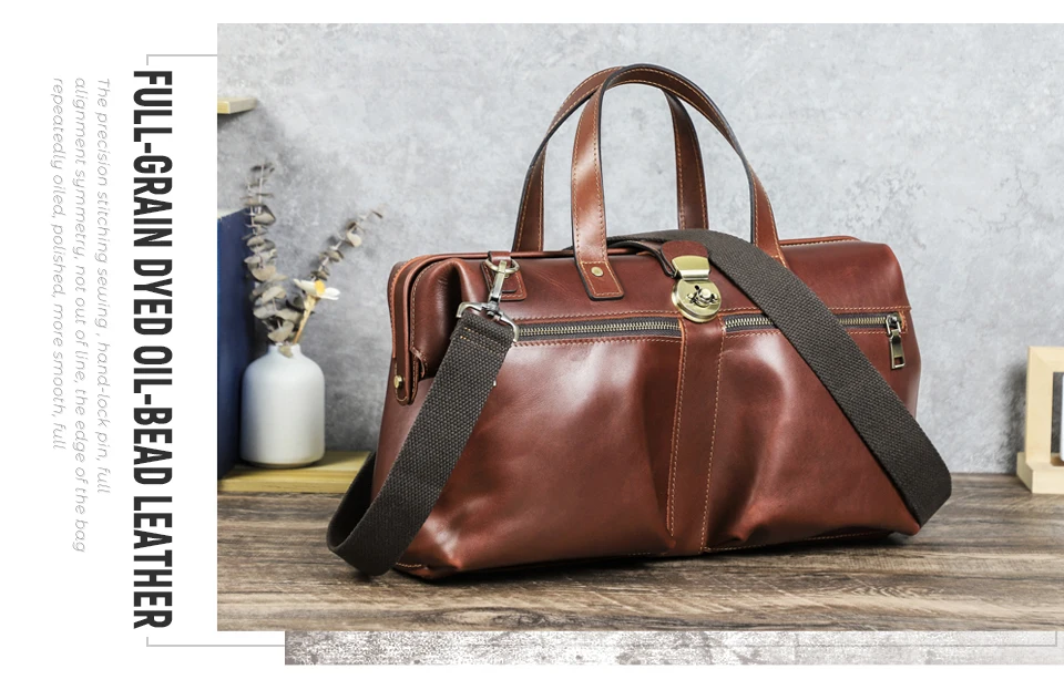 CONTACT'S Genuine Leather Business Bags for Men Mental Frame Briefcase Shoulder Bags Leather Portfolio Bag 14“ Tote Laptop Bags