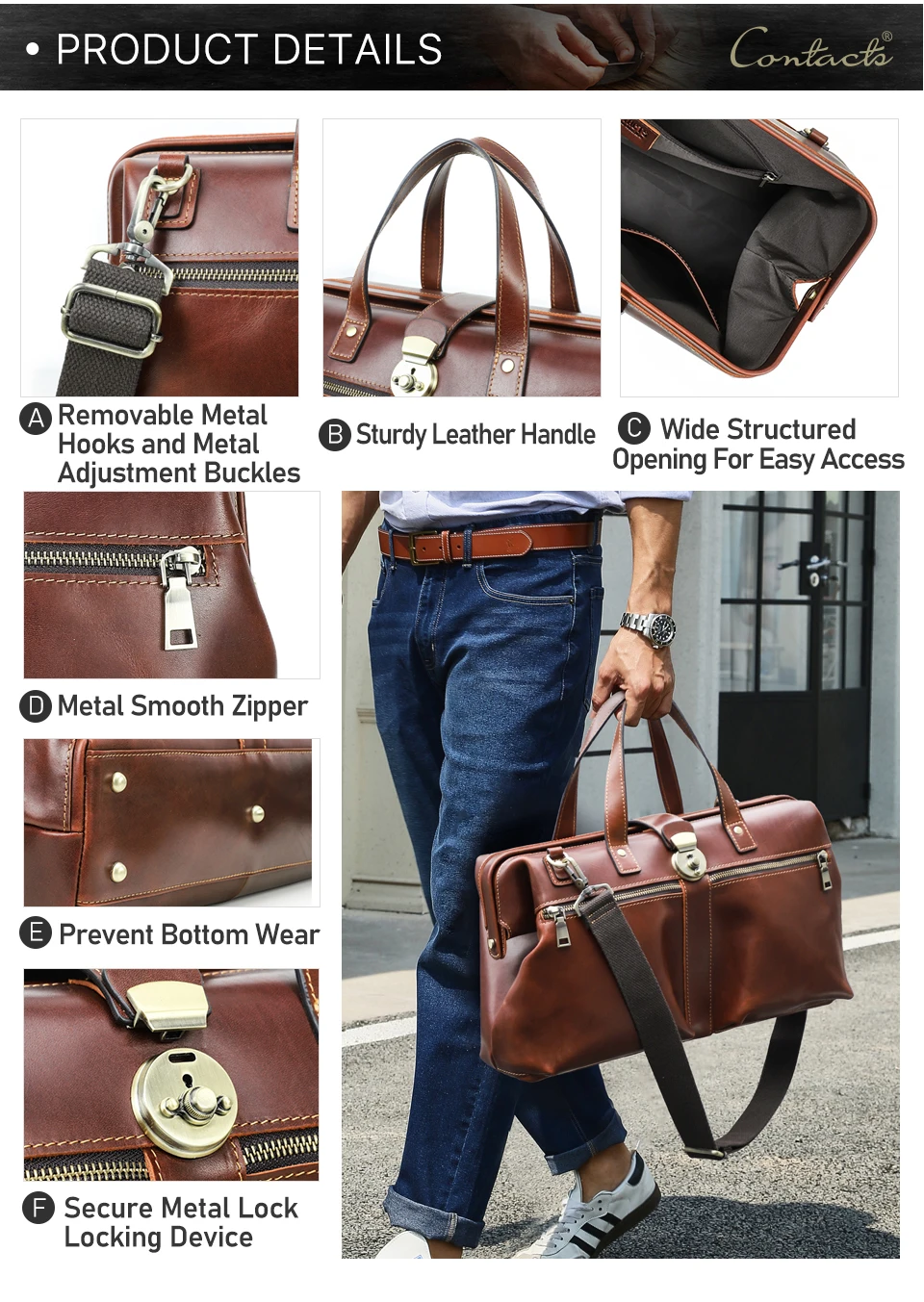 CONTACT'S Genuine Leather Business Bags for Men Mental Frame Briefcase Shoulder Bags Leather Portfolio Bag 14“ Tote Laptop Bags