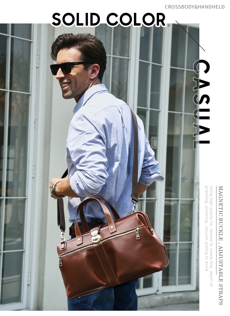 CONTACT'S Genuine Leather Business Bags for Men Mental Frame Briefcase Shoulder Bags Leather Portfolio Bag 14“ Tote Laptop Bags