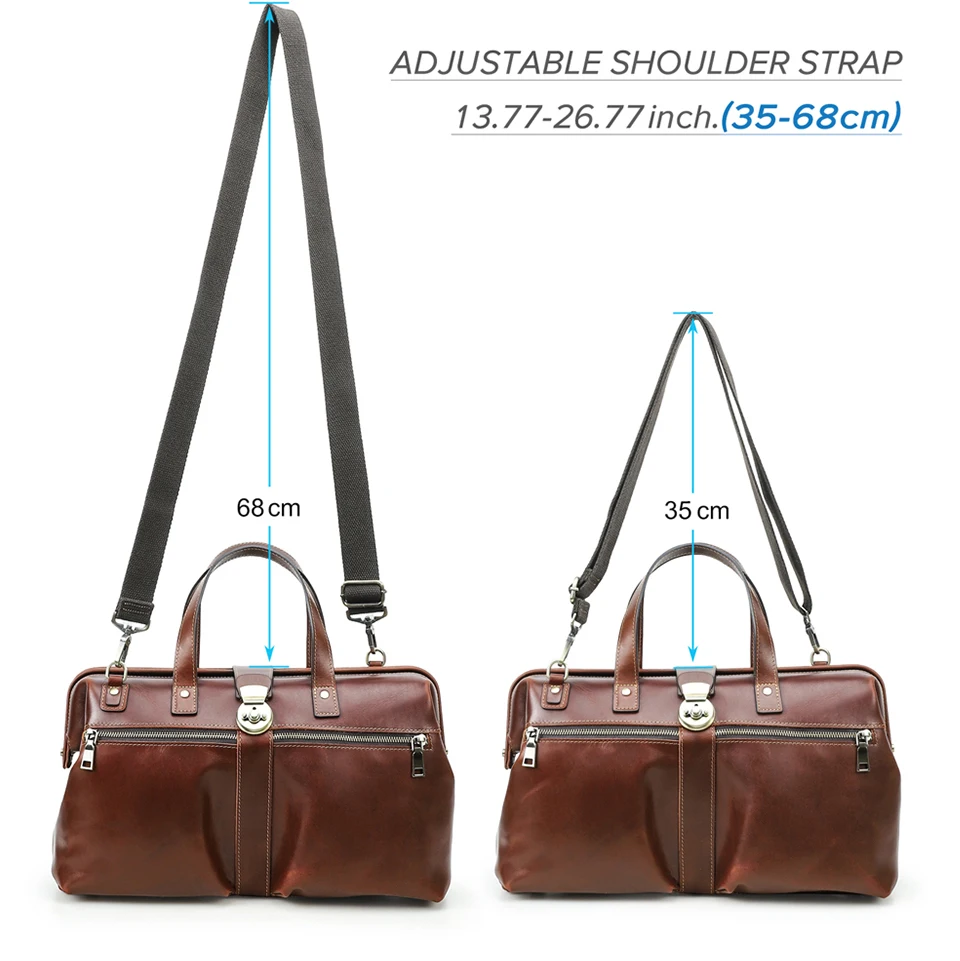 CONTACT'S Genuine Leather Business Bags for Men Mental Frame Briefcase Shoulder Bags Leather Portfolio Bag 14“ Tote Laptop Bags