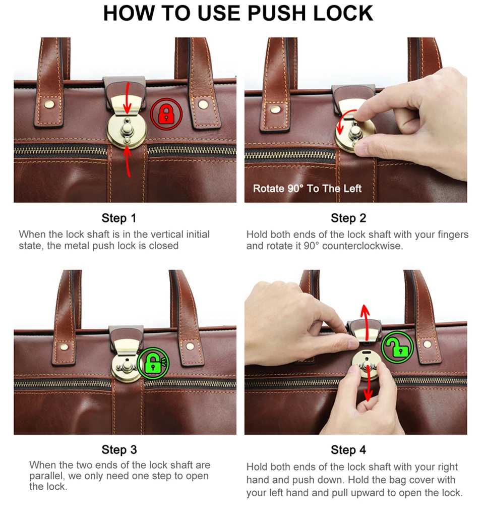 CONTACT'S Genuine Leather Business Bags for Men Mental Frame Briefcase Shoulder Bags Leather Portfolio Bag 14“ Tote Laptop Bags